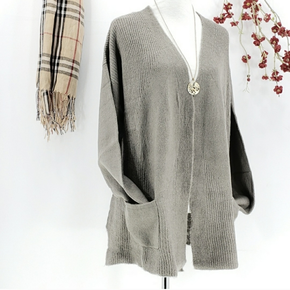 NEW a.n.a. Open Front Pocket Cardigan Iron Grey Heather